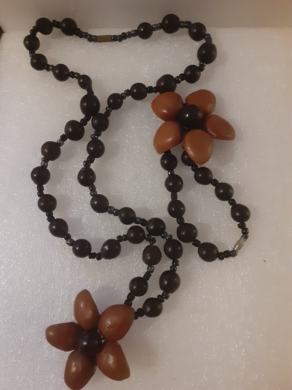 Source Unknown Brown and Tan Floral Bead Necklace And Bracelet